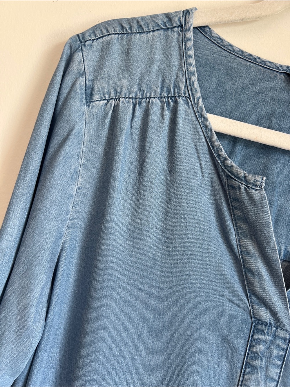 Buffalo David Bitton Chambray Tiered Dress Pockets Sz M Cottagecore Boho Prairie - Picture 7 of 13